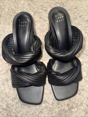 a new day Black Knotted Double-Strap Slide Mules